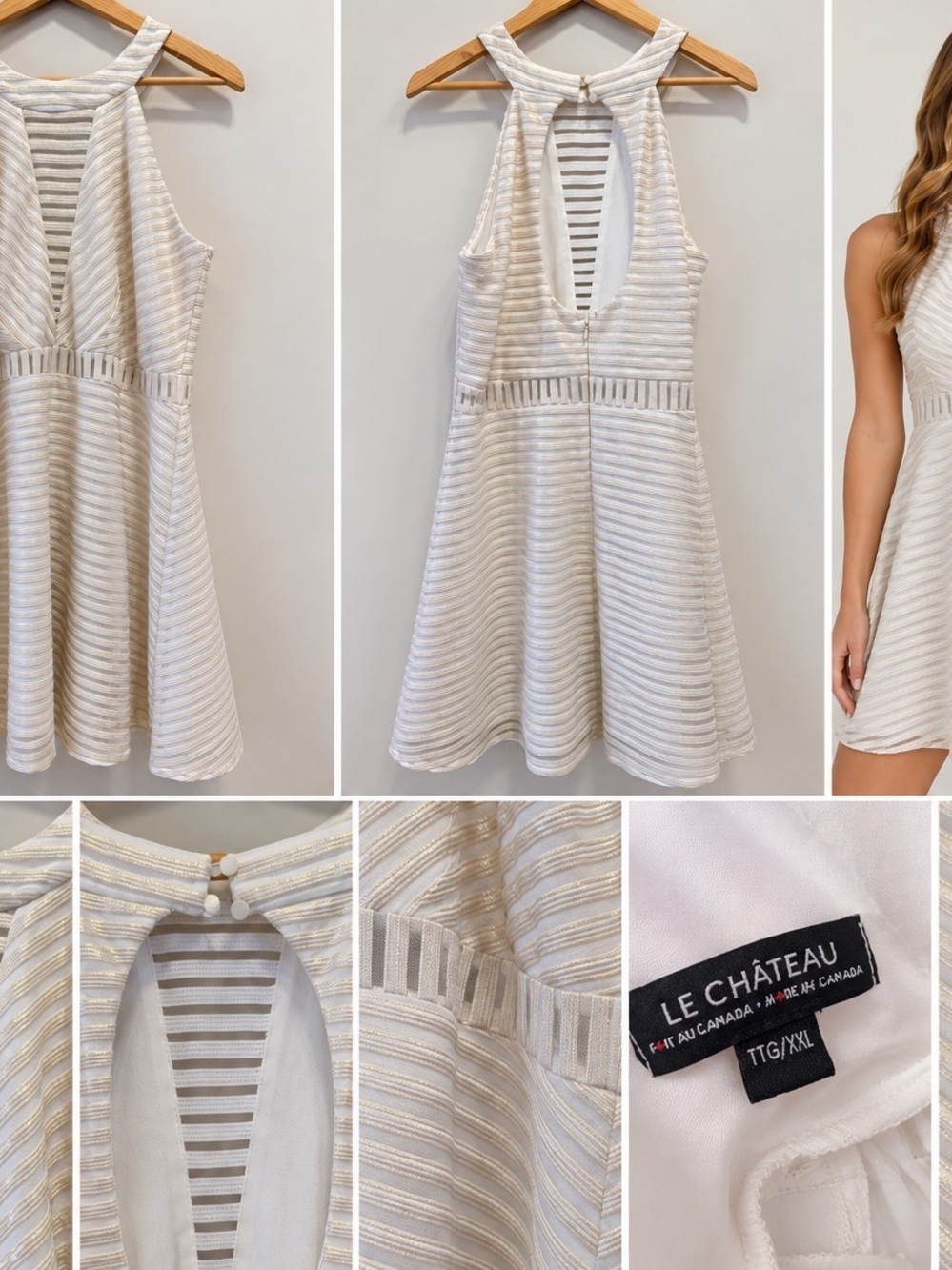 Le Chateau Dress XXL White Ivory Fit & Flare Open Back Made in Canada Wedding